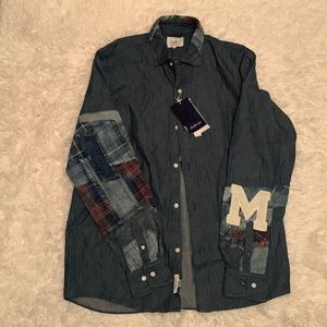 Shuttle notes master cloth Mens denim button down shirt size L NWT